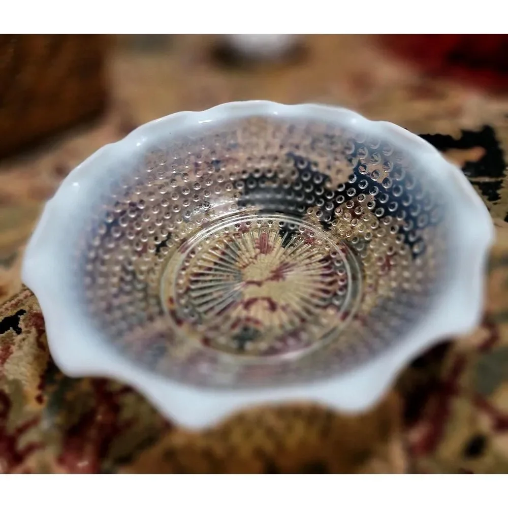 Hobnail Moonstone Opalescent Glass 9.5